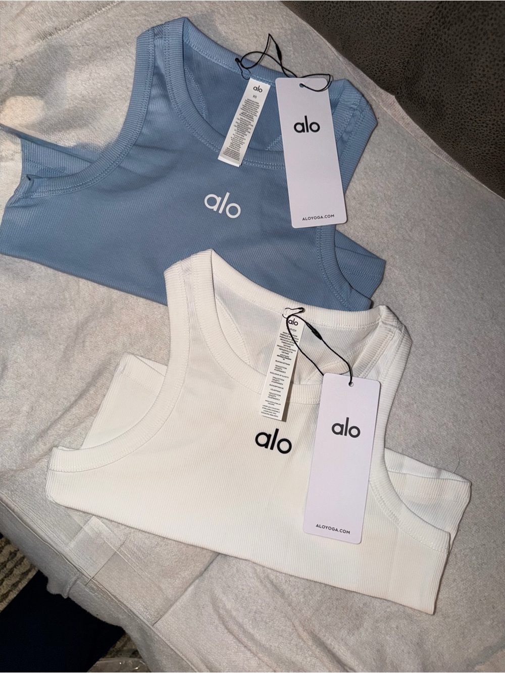 Dúo de camisetas sin mangas acanaladas - Azul claro y blanco